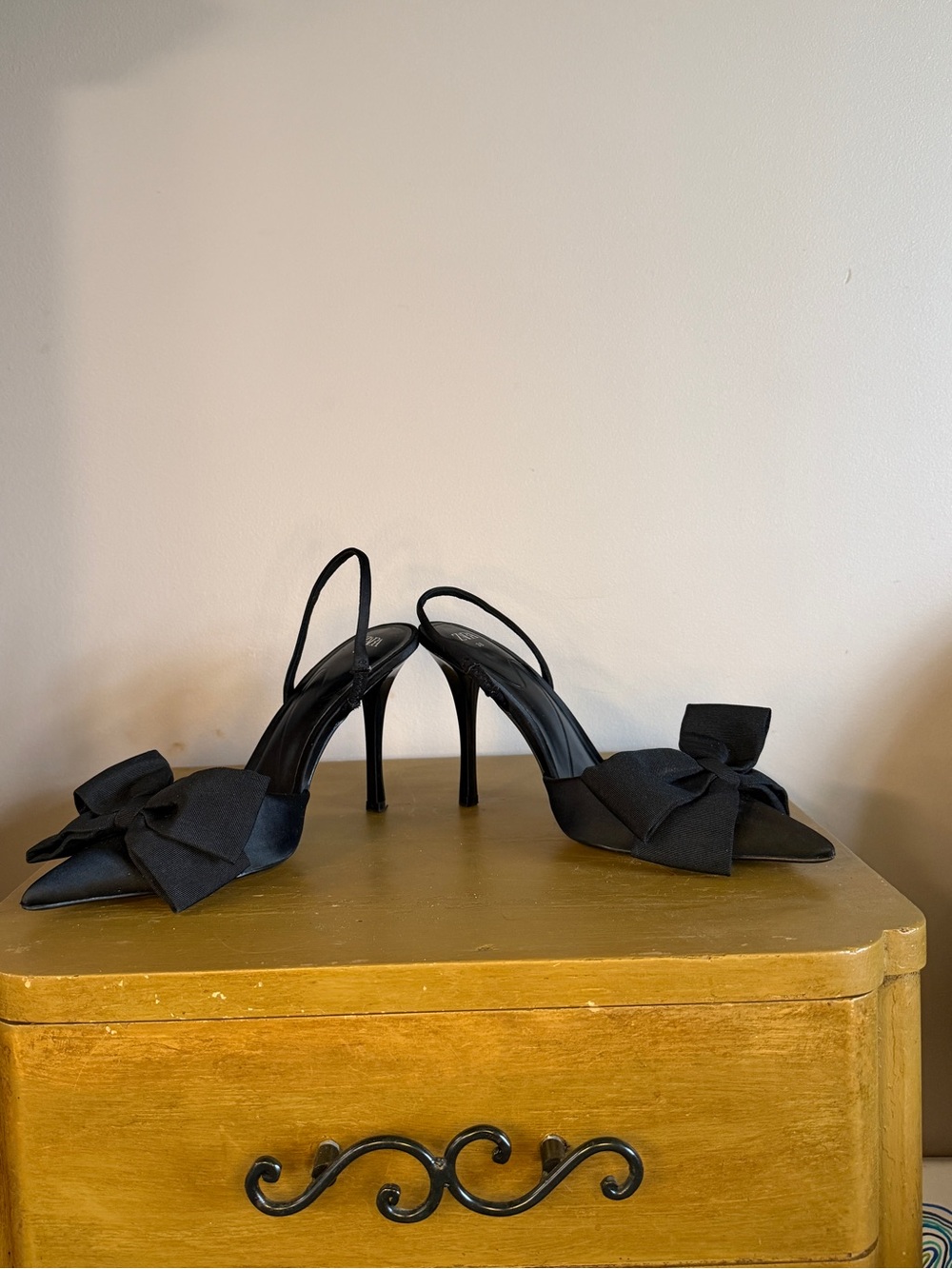 Zara Black Bow Slingback Heels